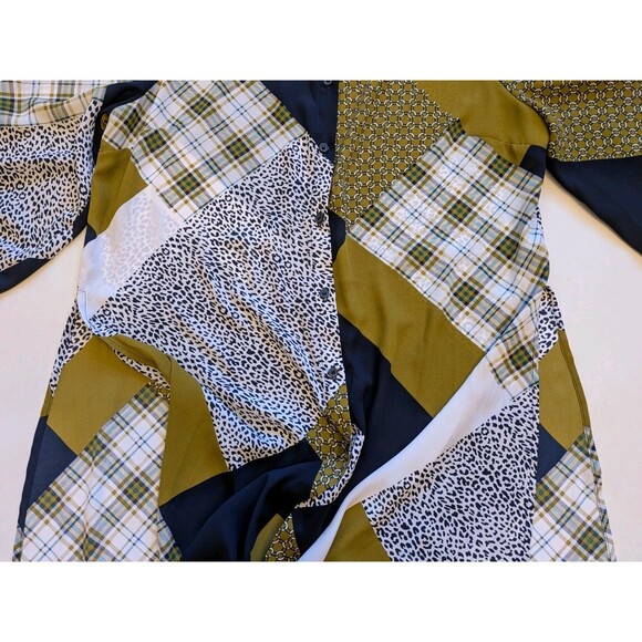 7th Ave Design Studio Plaid Patchwork Satin Shirt Dress Sz M Chic Kitchie Career - Picture 7 of 10